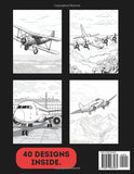 Aeroplane Colouring Book for Adults & Teens. Black and White. 40 Unique Designs. 8.5x11"