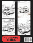 Tanks Colouring Book for Adults & Teens. Black and White. 40 Unique Designs. 8.5x11"