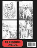 Dog Colouring Book for Adults & Teens. Black and White. 40 Unique Designs. 8.5x11"