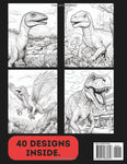 Dinosaur Colouring Book for Adults & Teens. Black and White. 40 Unique Designs. 8.5x11"
