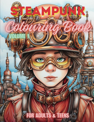 Steampunk Colouring Book for Adults & Teens. Black and White. 40 Unique Designs. 8.5x11"