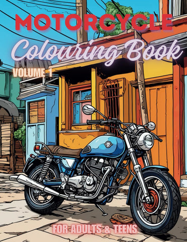 Motorbike Colouring Book for Adults & Teens. Black and White. 40 Unique Designs. 8.5x11"