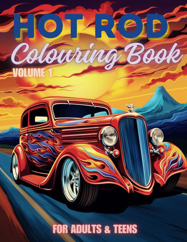 Hot Rod Colouring Book for Adults & Teens. Black and White. 40 Unique Designs. 8.5x11"